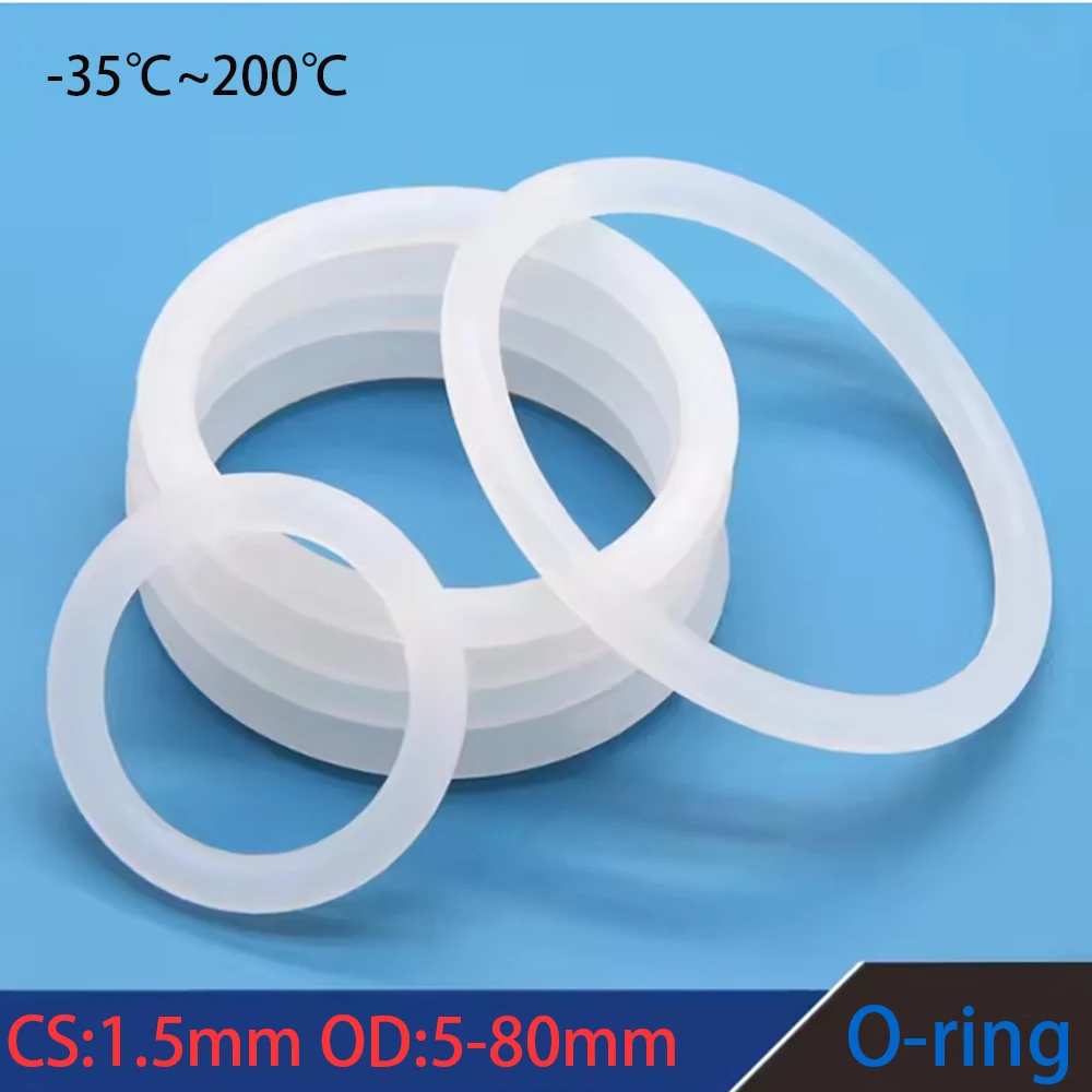 

1-50Pcs CS 1.5mm White Food Grade Silicone O-ring OD 5-80mm O-ring Sealing Gasket Corrosion&Wear&High Temperature Resistant