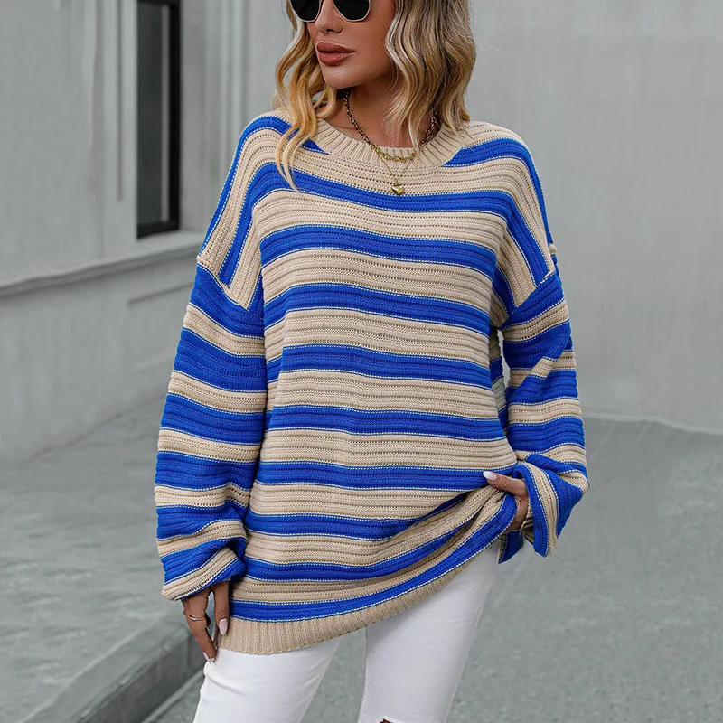 Casual Loose Pullover Sweater with Lantern Sleeve for Women, Perfect for Office Lady in Autumn and Winter