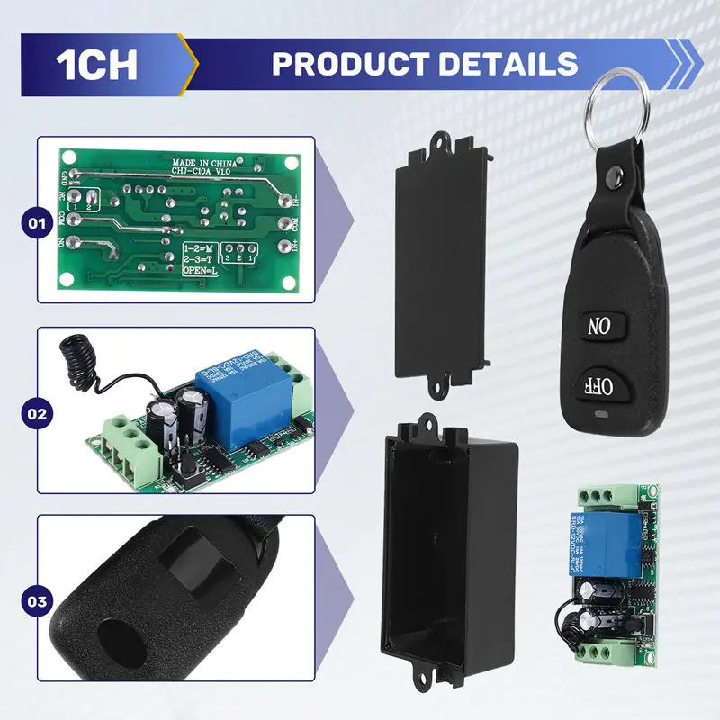 تيار مستمر 12 فولت 10A 1Ch لاسلكي للتحكم عن بعد نظام التبديل استقبال الارسال 2 أزرار مقاوم للماء عن بعد 433 ميجا هرتز