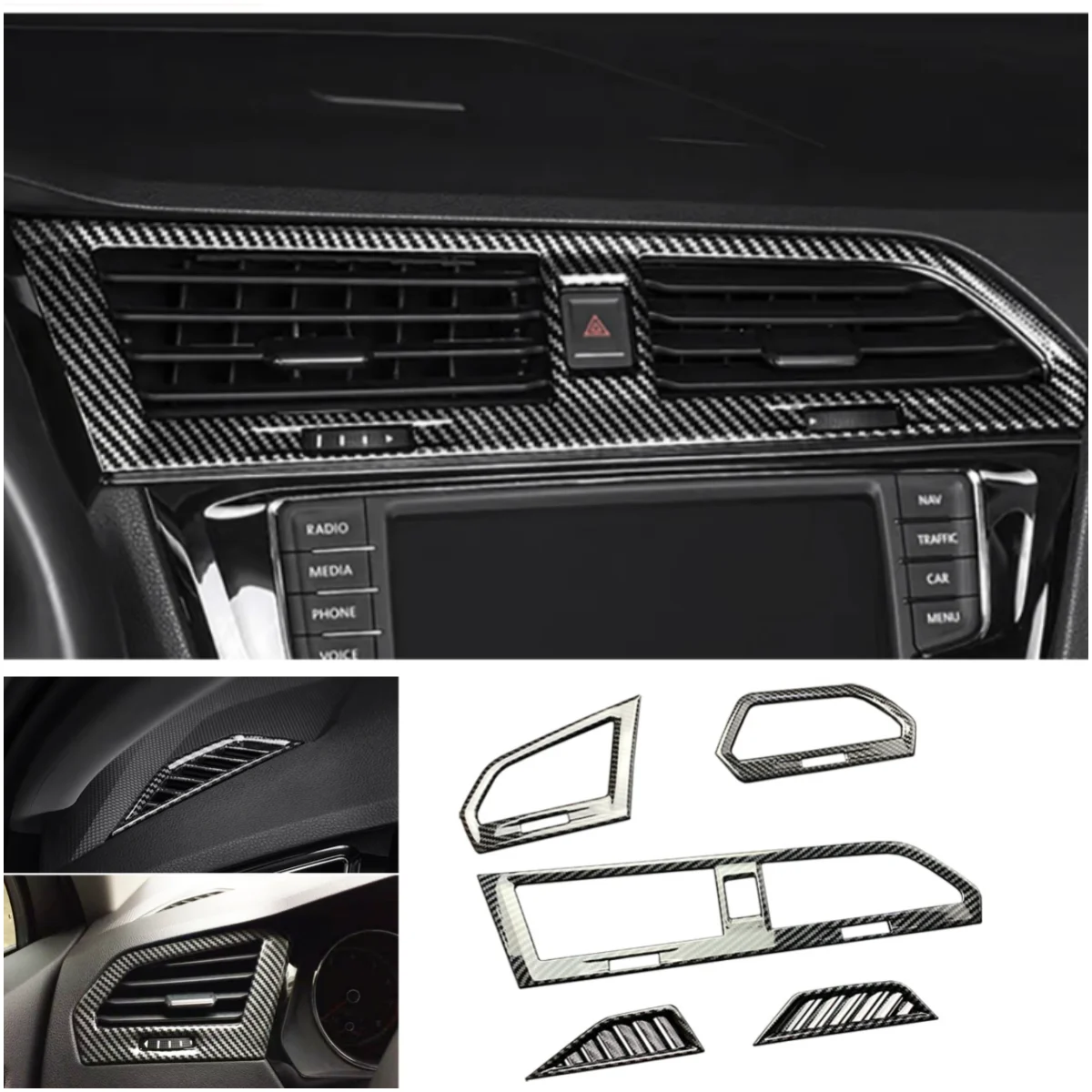 For Volkswagen VW Tiguan MK2 2017- 2021 2022 Interior Accessories Carbon Fiber Car Air Conditioning AC Outlet Vent  Cover Trim