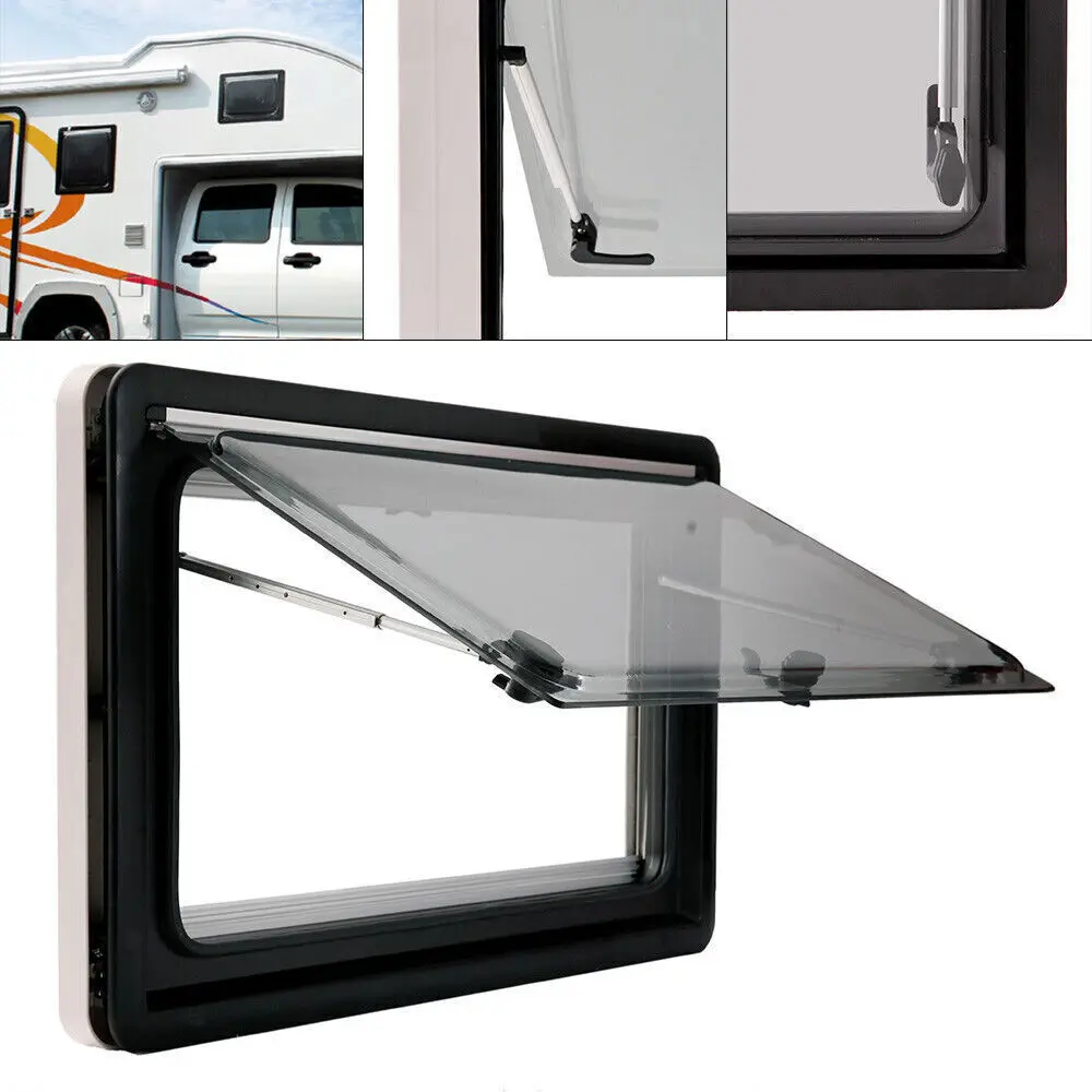 

RV Caravan Extrapolated Ventilation Window Hatch 900x500mm Hinged Push Open 70 Degree with Insect Screen for Camper