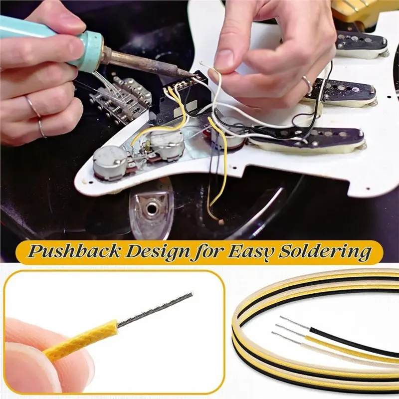 ABLB-30FT Cloth Covered Pushback Guitar Wire Set, Vintage Style Waxed Braided Guitar Wiring Kit, 22AWG Pre
