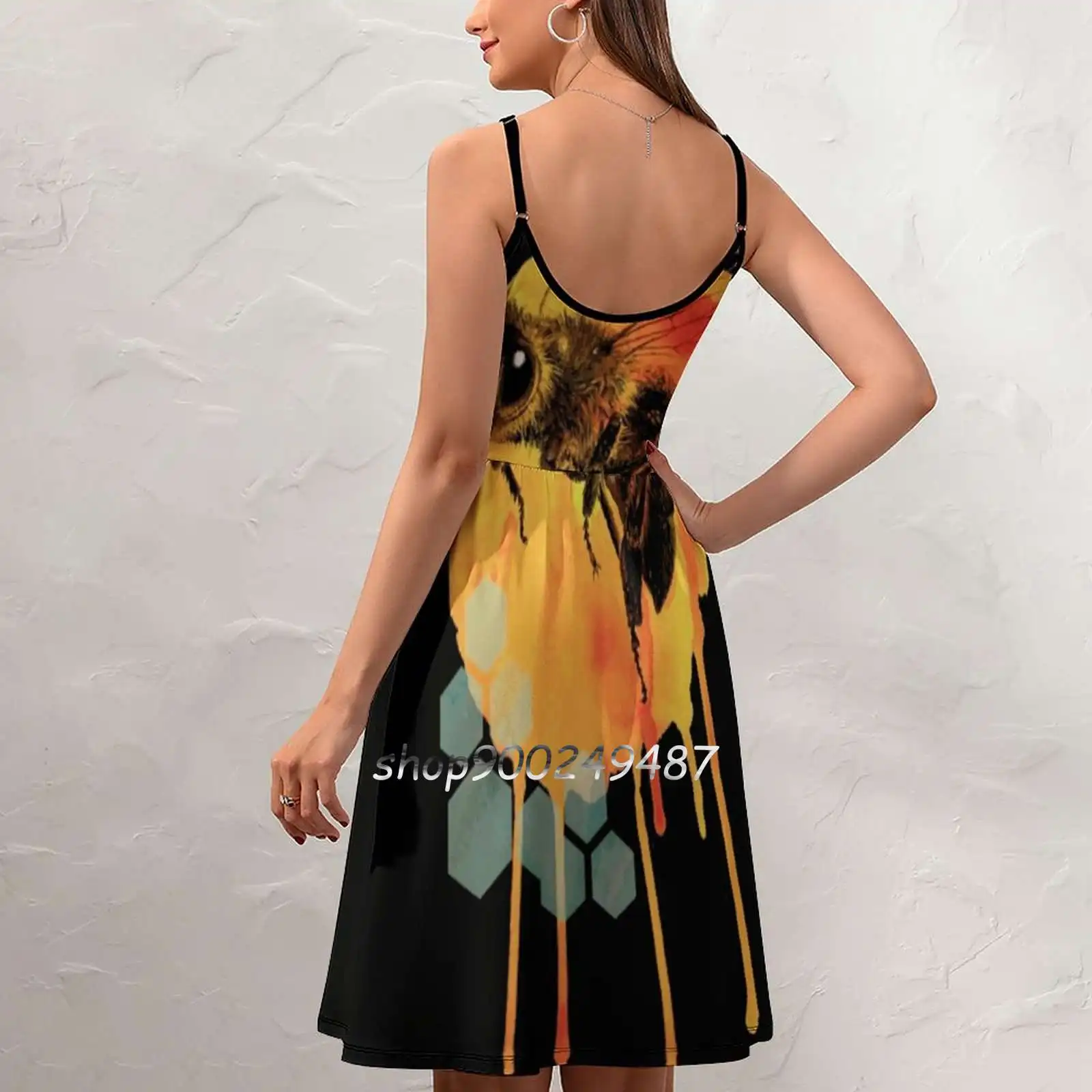 Honey Bee Watercolour Sling Dress Summer Dress Sling Sexy A Line Dress Fashion Female Dress Honey Honeybee Nature Abstract