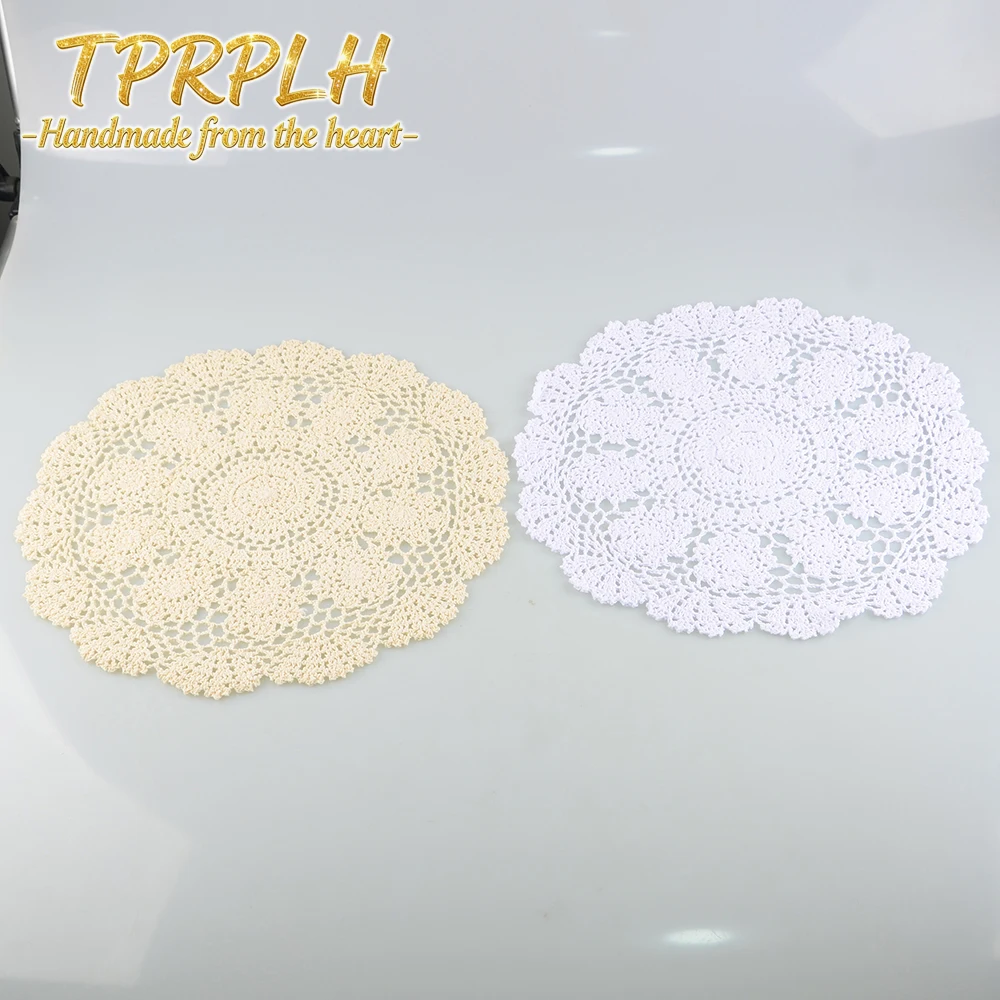 40/50/60cm Handmade Crochet Cotton Lace Round Tablecloth Doily Mat Placemat Photography Props Background home cup mat Decor