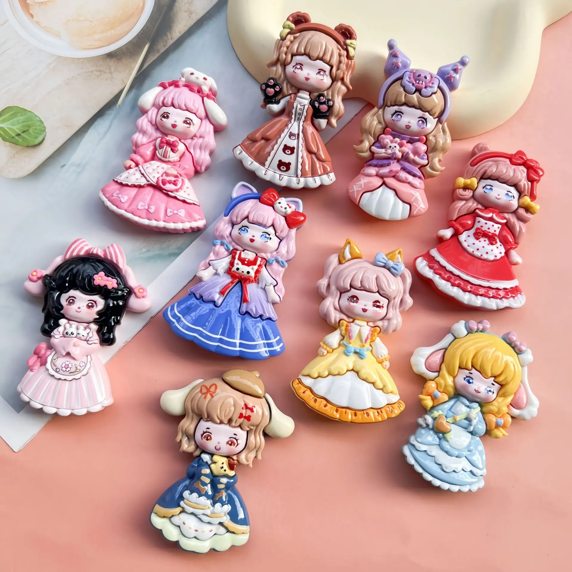 2pcs Large Cartoon Ball Princess Dress cartoon resin flatback cabochon diy crafts materials kid handmade jewelry charms image 3