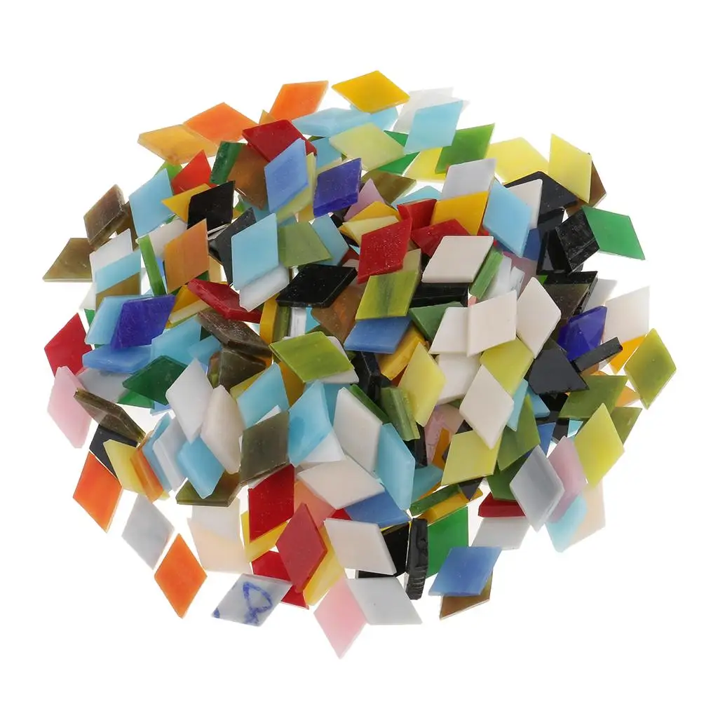 2x300 Pieces Assortment of Colored Glass Tiles for DIY Rhombus 12mm