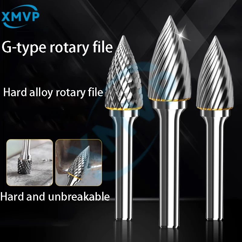 

Hard alloy grinding head, tungsten steel rotary file and milling cutter, conical pointed head, G-shaped wood and metal grinding