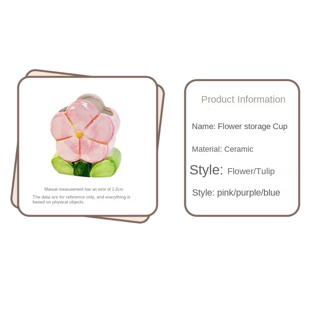 Ceramic Flower Makeup Brush Storage Bucket Tulip Flower Pen Container Cute Flower Table Storage Retro Flower Cute