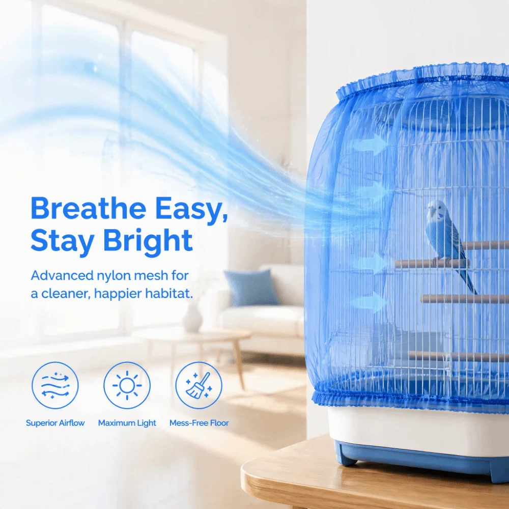 Nylon Mesh Bird Cage Seed Catcher Stretchy Skirt Ventilated Design Seed Catcher Guard Net Soft Airy Prevent Seed Falling