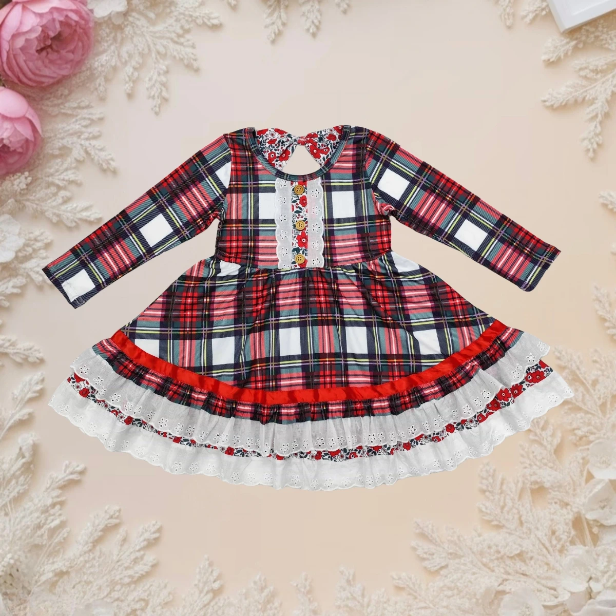 

Dress Baby Girl Fall Long Sleeves Twirl Dress Toddler Infant Christmas Red Checked One Piece Kids Children Knee Length Clothing