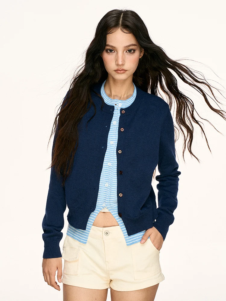 

Aaisup American Retro Knitted ort Cardigan Women's Autumn Winter Versatile Slim Fit round Ne Button up Top