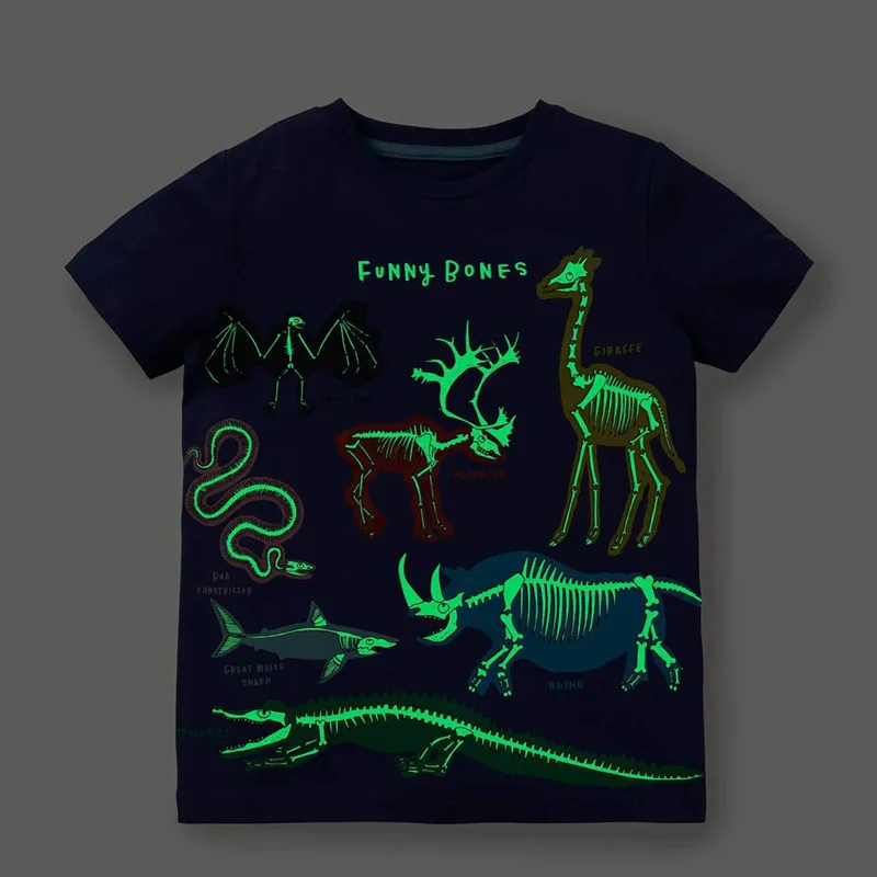 SAILEROAD 2024 Cartoon Animals Skull Luminous T-shirts Kids Tee Tops Boys Children Clothes Summer Kids Short Sleeve T Shirt