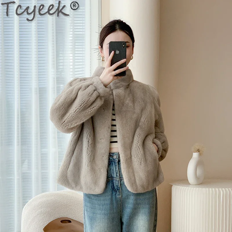 Tcyeek Real Mink Fur Coat Winter Women Clothes Whole Female Mink Women's Fur Jacket Short Style Natural Fur Coats Fourrure Femme