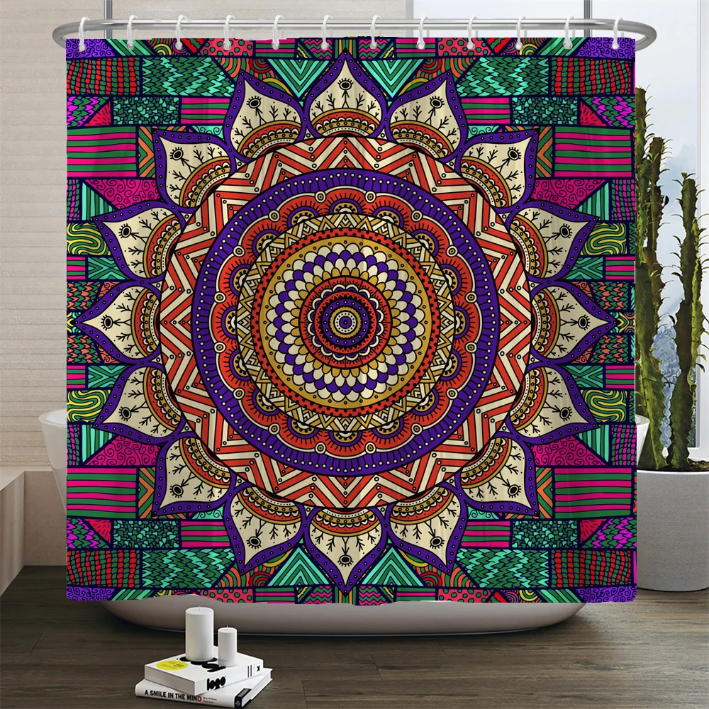 Bohemian style Shower Curtains Mandala Boho Flowers and Plants Printing Bathroom Curtains Waterproof Polyester Bath Curtain