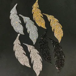 Bling Rhinestone Iron on Patches for Clothing Leaf Feather Fusible Clothes Sticker Iron-on Shoes Dress T-Shirt Emblem Badge DIY