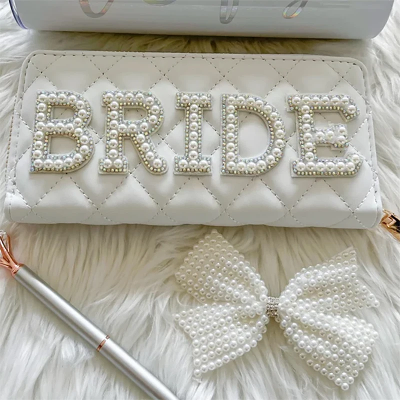 White Pearl Bride to Be Purse Bridal Shower Wedding Engagement Honeymoon Bachelorette hen Party decoration Mrs wifey Gift Bag