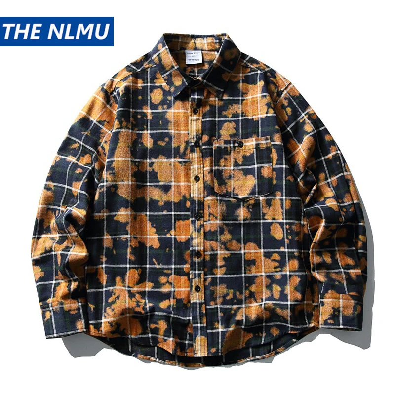 

Винтажная клетчатая рубашка 2026: весенняя рубашка с длинным рукавом в стиле тай-дай, ретро-куртка в стиле Харадзюку, повседневные топы, уличная одежда Y2K