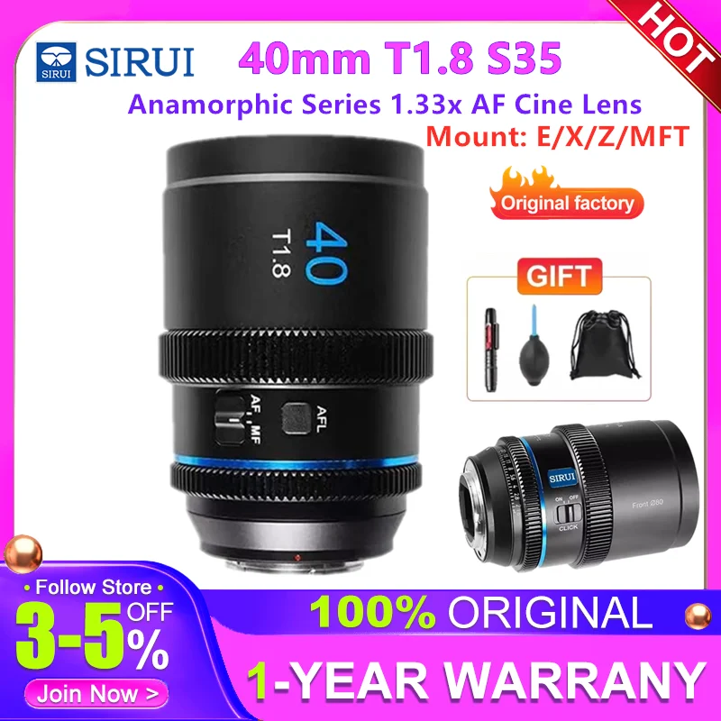 In Stock SIRUI 40mm T1.8 1.33X Anamorphic Lens S35 Autofocus Lens for Sony E Nikon Z Fuji XF M4/3 Mount Cameras