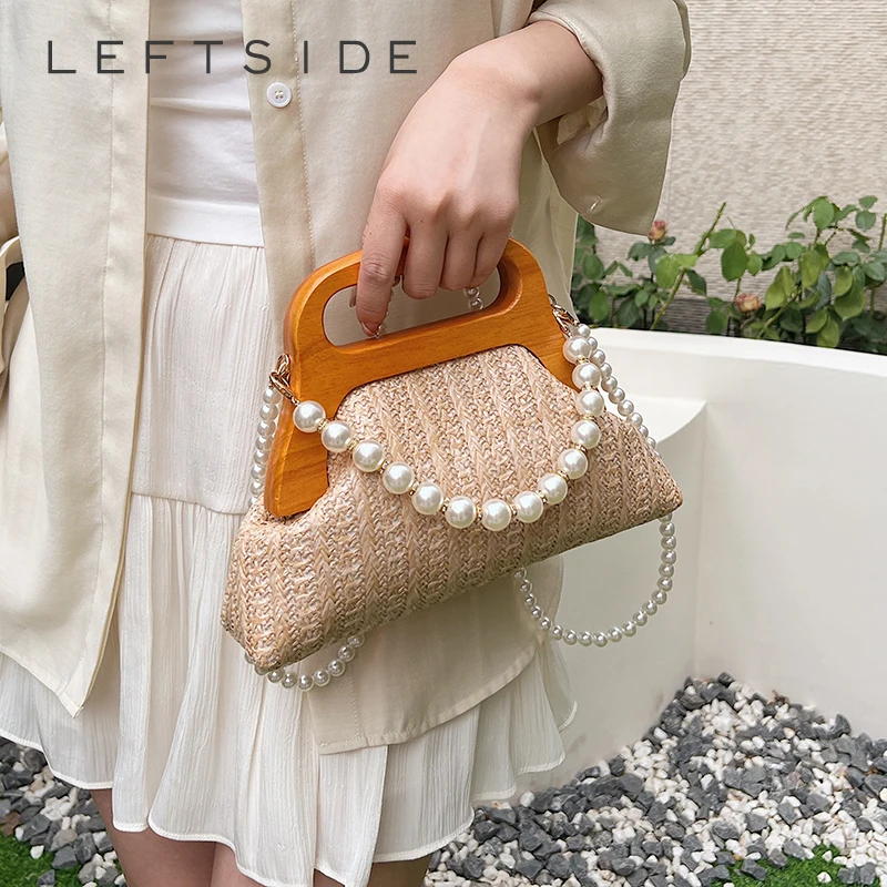 LEFTSIDE Stripe Small Straw Crossbody Bags for Women 2024 Fashion Summer Shoulder Bags Lady Travel Handbags Weave Beach Bag