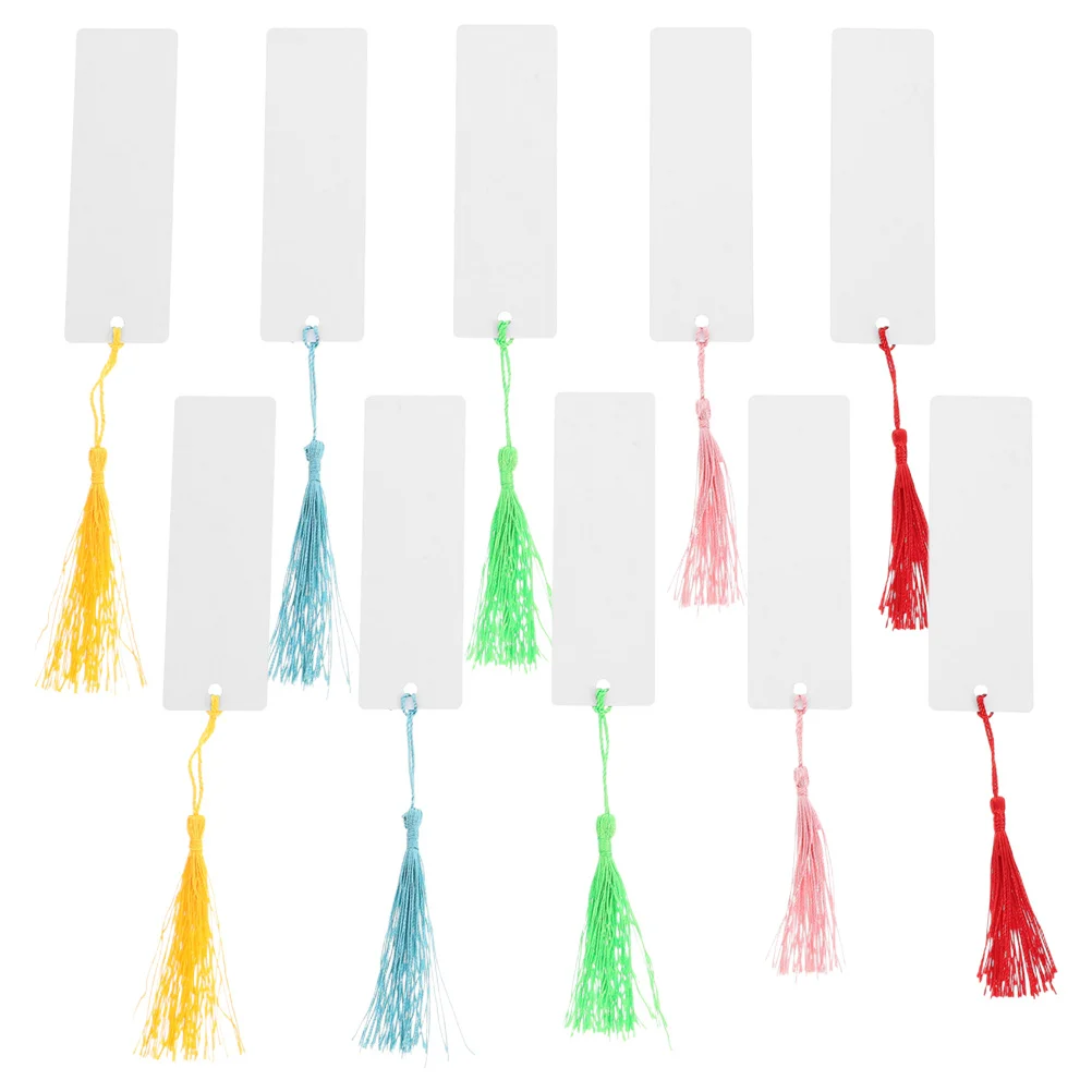 

10Sets Heat Transfer Sublimation Bookmark Blanks Aluminum DIY with Tassels for Study and Reading Tassels for Bookmarks