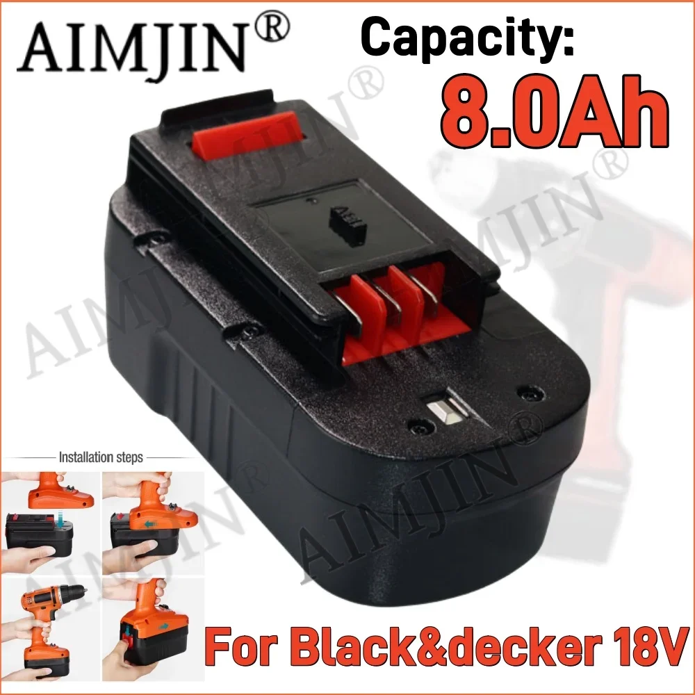 8.0Ah 18V A18 Battery Compatible with Black Decker HPB18-OPE 18-Volt Slide Pack Battery HPB18 244760-00 A1718 FS18FL FSB18