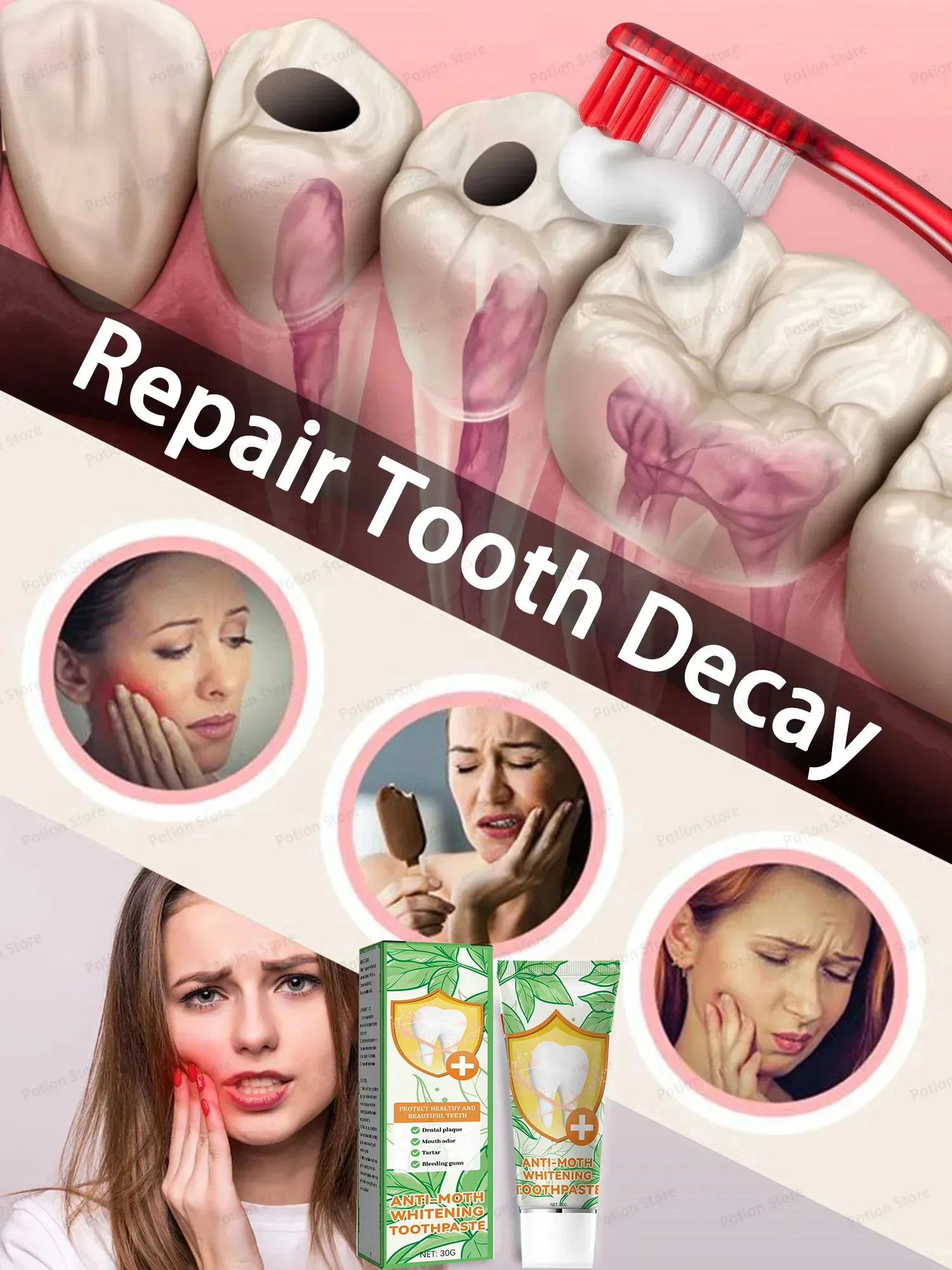 

Toothpaste teeth cleaning tools Repair of Cavities Caries Removal of Plaque Stains Decay Yellowing Repair Teeth Teeth Whitening