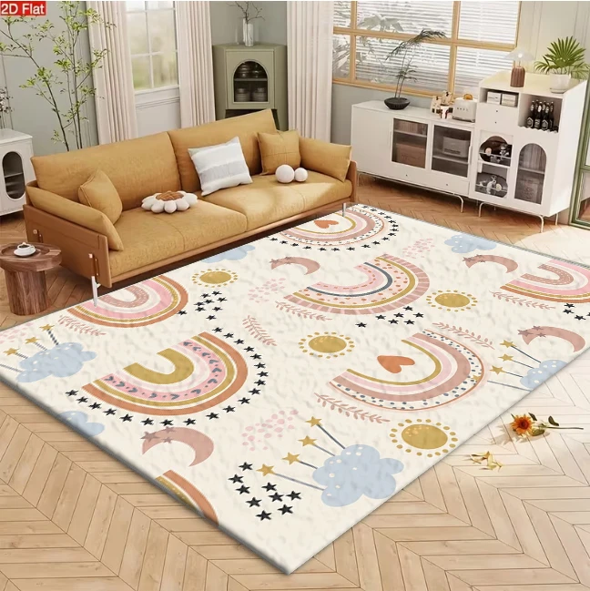 Boho Rainbow Moon Star Cloud Carpet Flooring Soft Kids Square Area Rug Nursery Children Bedroom Home Floor Mat