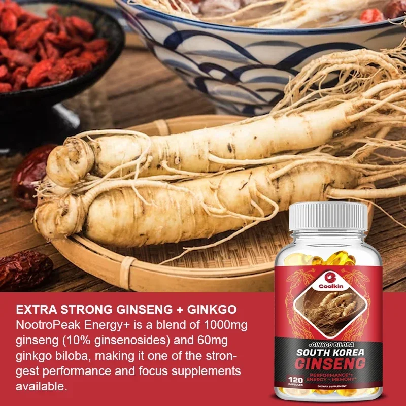 Authentic Korean Red Ginseng 1000mg + Ginkgo Biloba 60mg, Male Supplement Capsules