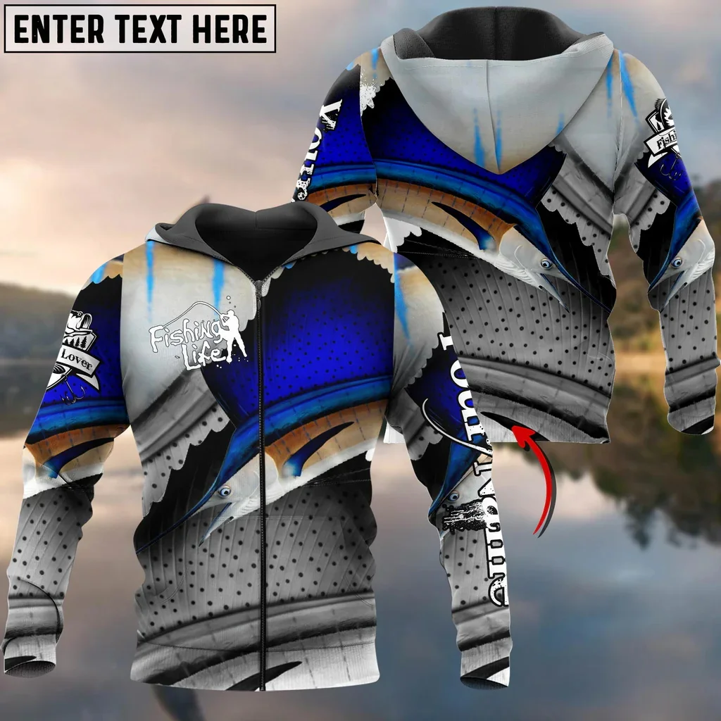 Mahi Mahi & Tuna Fishing Skin Customize Name 3D Printed Fashion Men's Zip Hoodie Autumn Unisex Casual Hooded Zipper Jacket QDY60