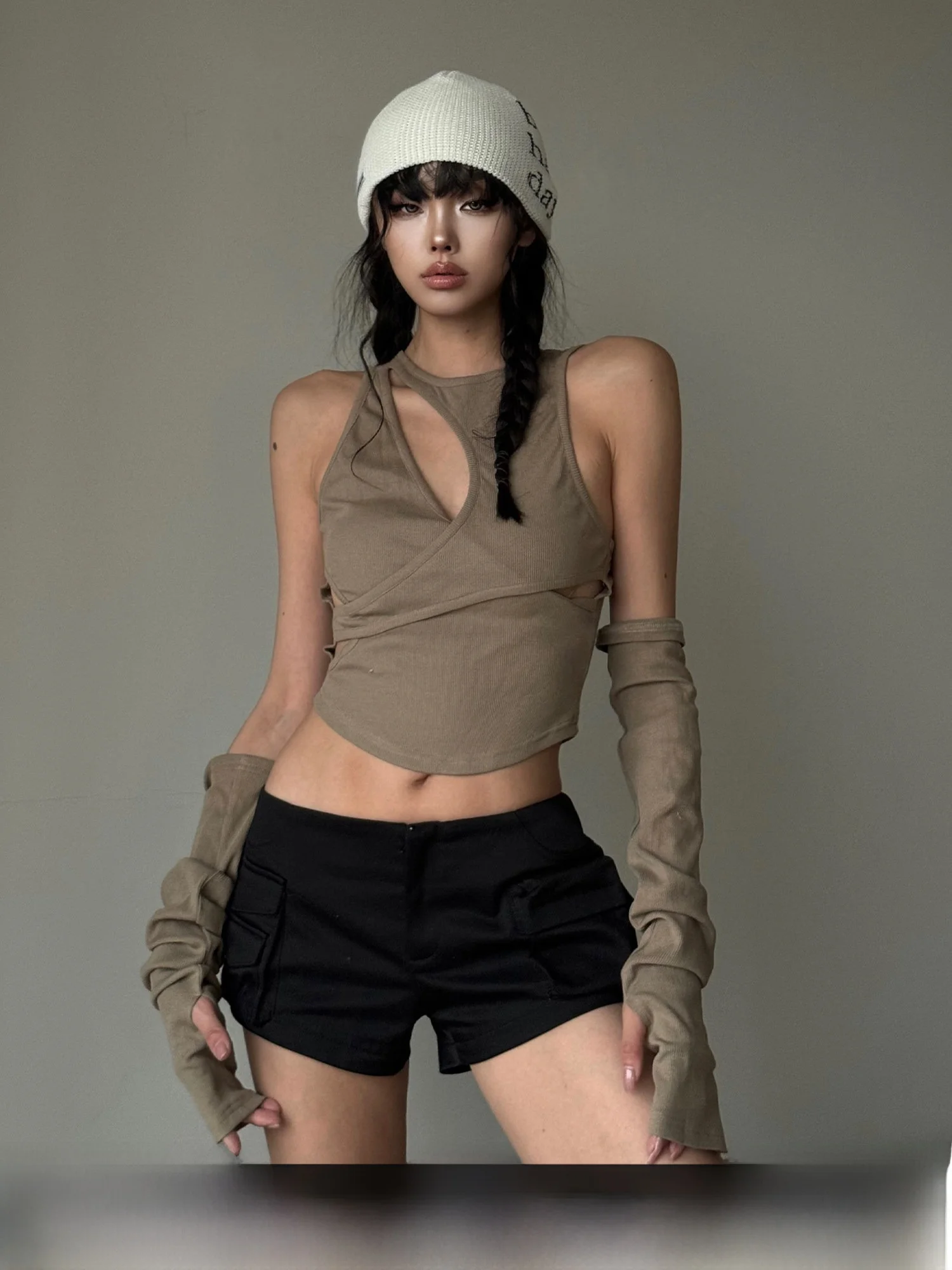 Sexy Black Low Waist Shorts WARDEN  High Street Function 3D Pocket Street Punk Style Cotton Blend Slim Fit Summer Hot Pants