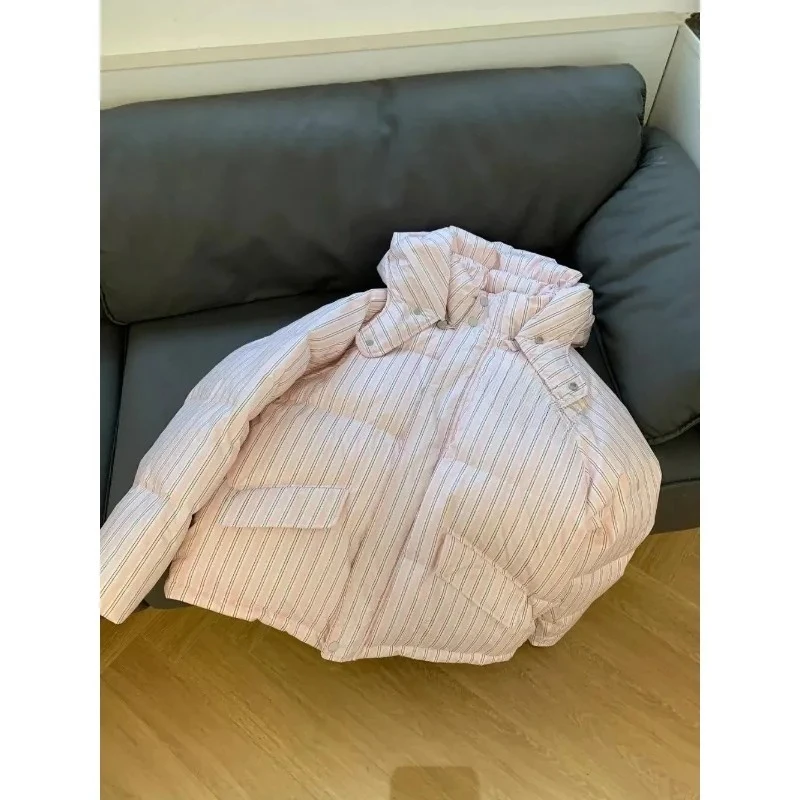 Women's Winter Tops Jacket Cotton Coat Striped Hooded Thickened Warm Vintage Simple Comfortable Leisure Fashion Niche Versatile