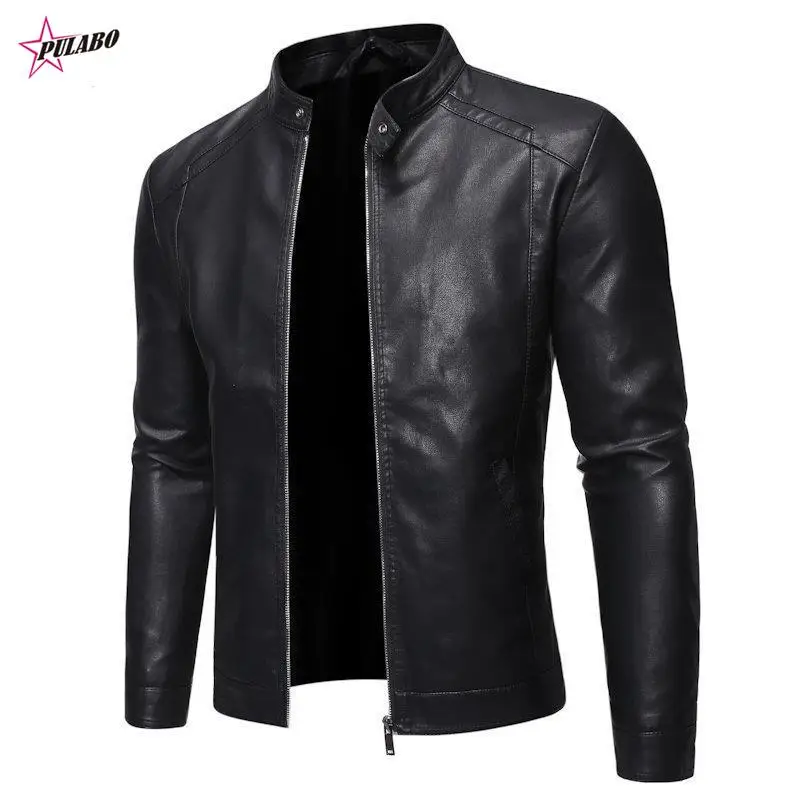 PULABO y2k Men Faux Leather Jacket Motorcycle 5XL Men's Jackets Black Jaqueta De Couro Masculina Outwear Male PU Leather Coats