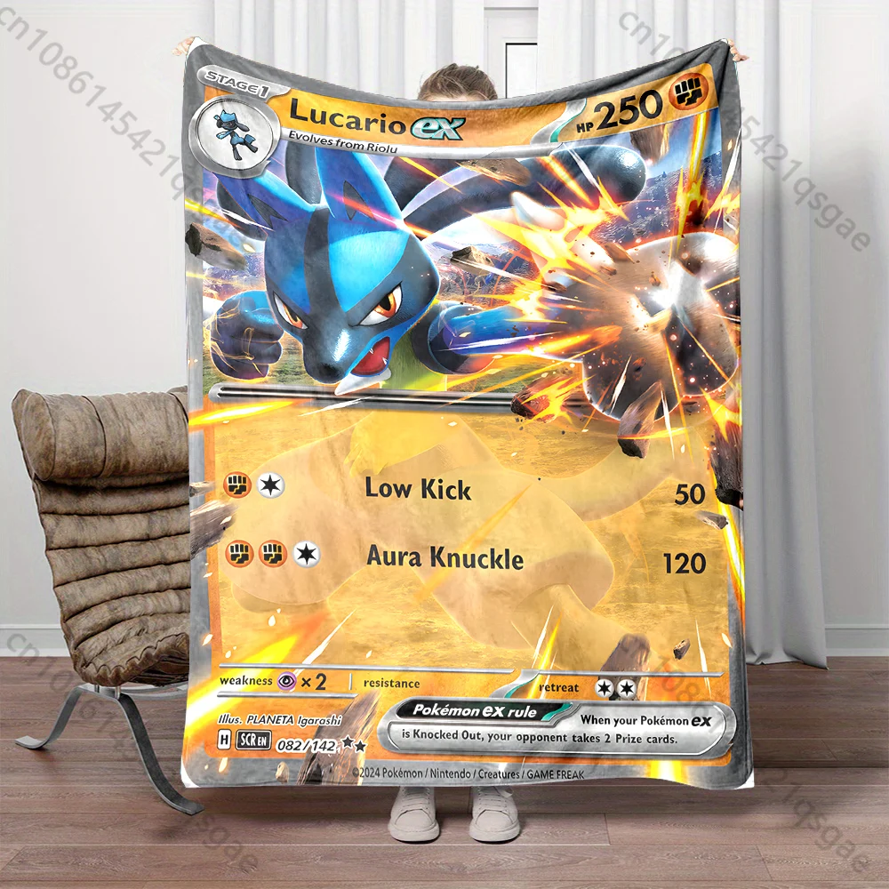 

1PC Pokémon Cards Lucario Pattern Blanket Warm Soft Fluffy Kids Adult Sofa Bed Throw Blanket Suitable Travel Camping for Gifts