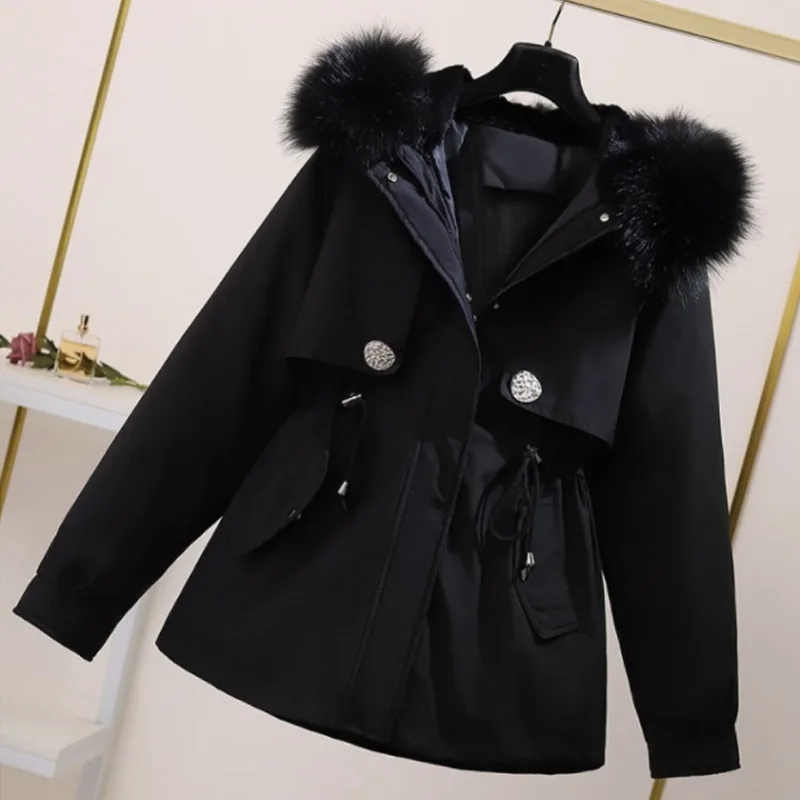 Women Parkas Jacket New Winter Detachable Padded Plush Thicken Faux Fake Fur Overcoat Female Fashion Zipper Parka Warm Coats