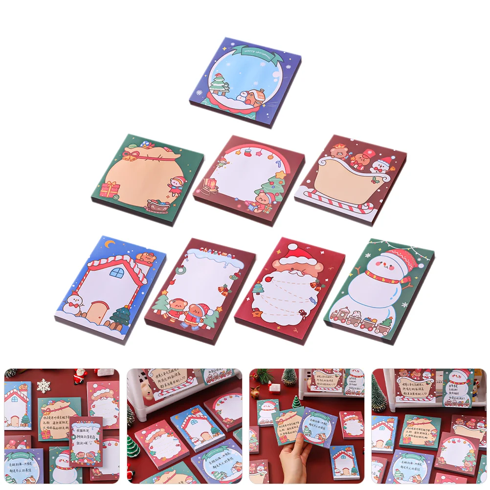 8 Pcs Multi-function Memo Sticker Christmas Sticky Notes Stickers Compact Portable Gift Paper School Pad Student