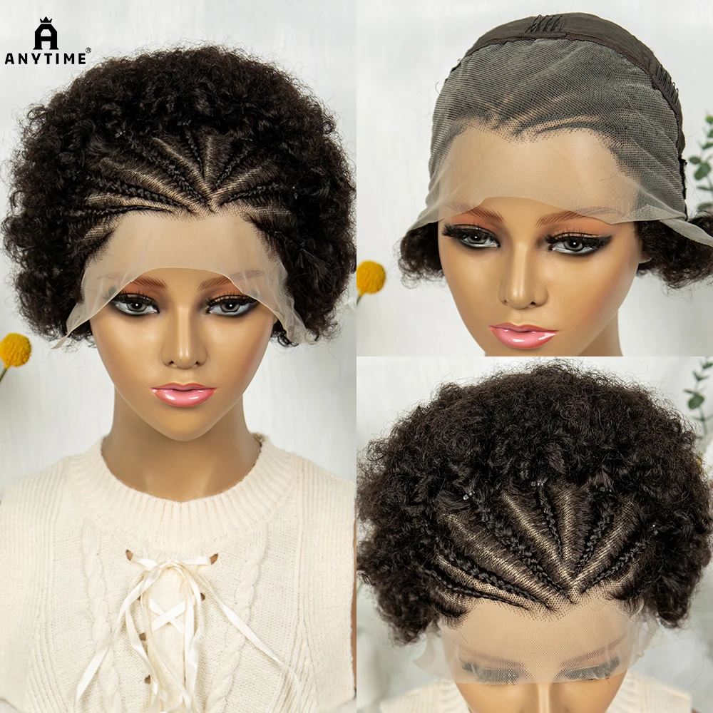 

250% Плотность Афро Кудрявый Надувной Парик Человеческих Волос С Косичками 13x4 Прозрачный Парик Фронта Шнурка для Чернокожих Женщин