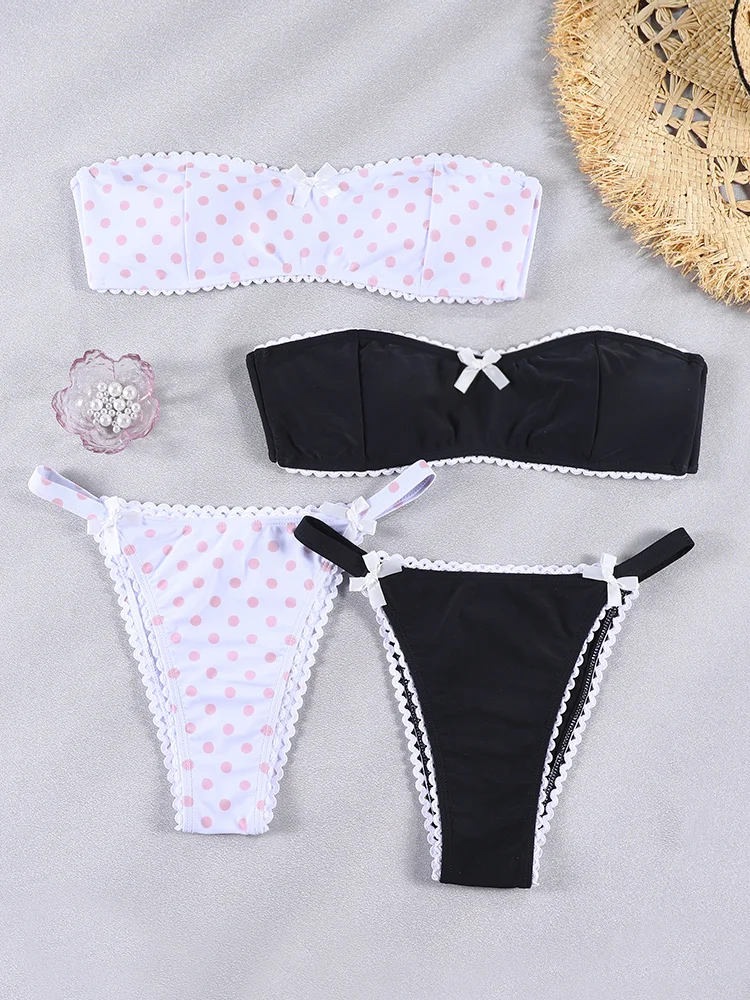 

Купальник-бикини Miyouj 2026 из двух частей, с принтом в горошек, сексуальный, с высокой талией, на завязках