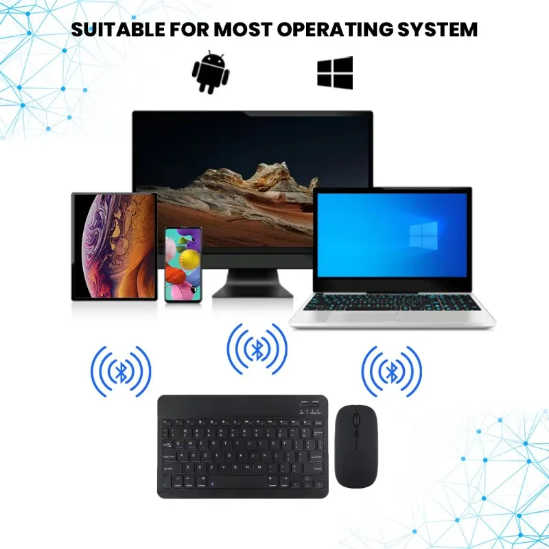 10‑Inch Wireless Bluetooth Keyboard Mouse Combo Portable Rechargeable Kit with Type‑C Port for Tablet Laptop Desktop