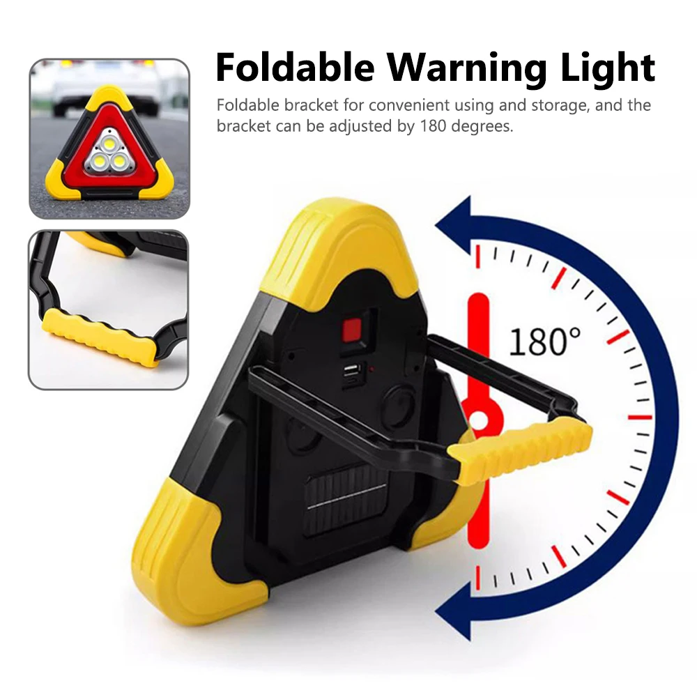 Multifunctional Car Emergency Car Repairing Warning Light Triangular Roadside Warning Light Solar Warning Light Foldable