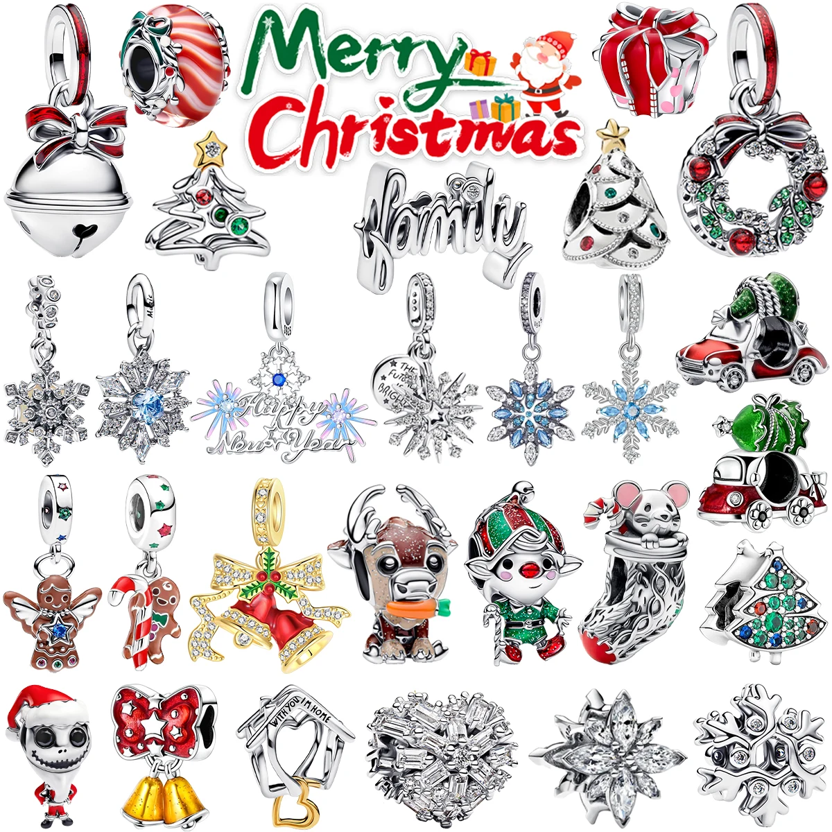 عيد الميلاد 925 فضة سحر سانتا كلوز الرنة شجرة عيد الميلاد ثلج الأيائل حبة صالح الأصلي سوار قلادة مجوهرات