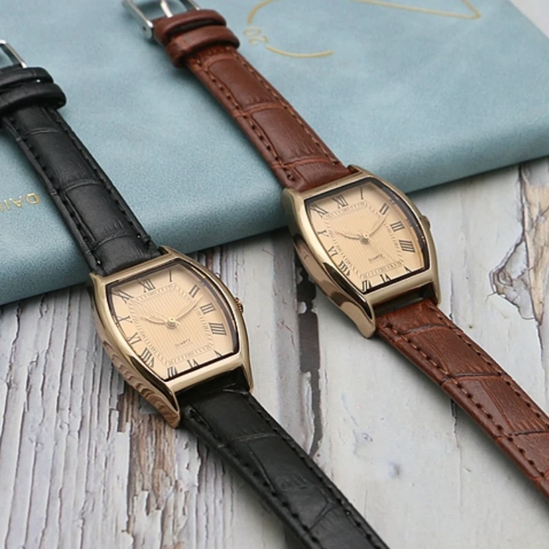 Watch for Women Small Ladies Wristwatches Brown Retro Vintage Leather Bracelet Watch Black Quartz Wristwatches Minimalist