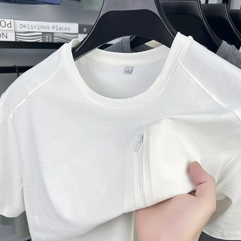 

Летняя высококачественная футболка с коротким рукавом для мужчин, новая модель с круглым вырезом, повседневная мужская футболка