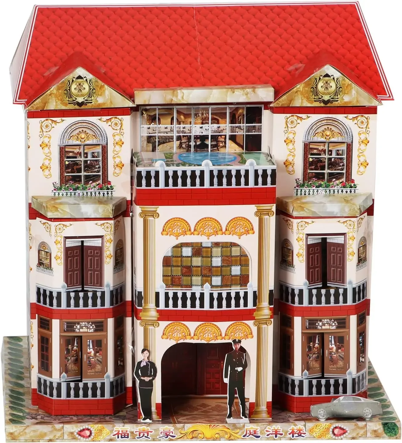 Joss Paper Villa with Helicopter Parking Papercraft for Ancestor Deceased Family During Ghost Hungry Festival All Souls Day