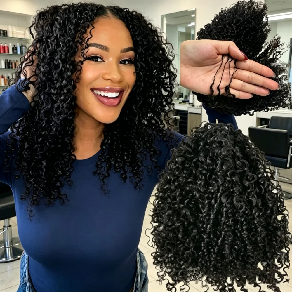 Knotless Pre-Separated Crochet Hair Extensions Kinky Curly Human Hair Feather Crochet Braid Afro Kinky Curly Hair Extensions