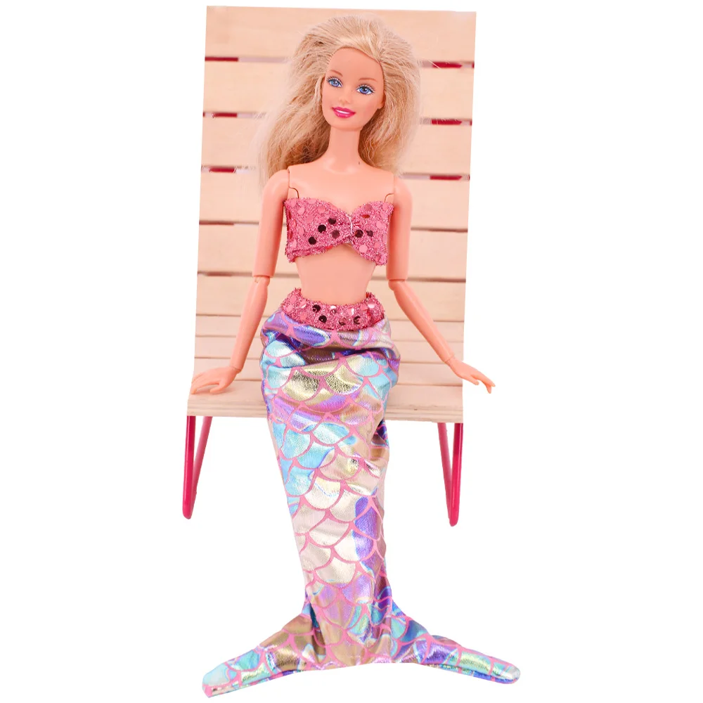 One Set Doll Cosplay Clothes Similar Fairy Tale Mermaid Tail Wedding Dress Gown Party Outfit For 30Cm Doll DIY Gift view 4