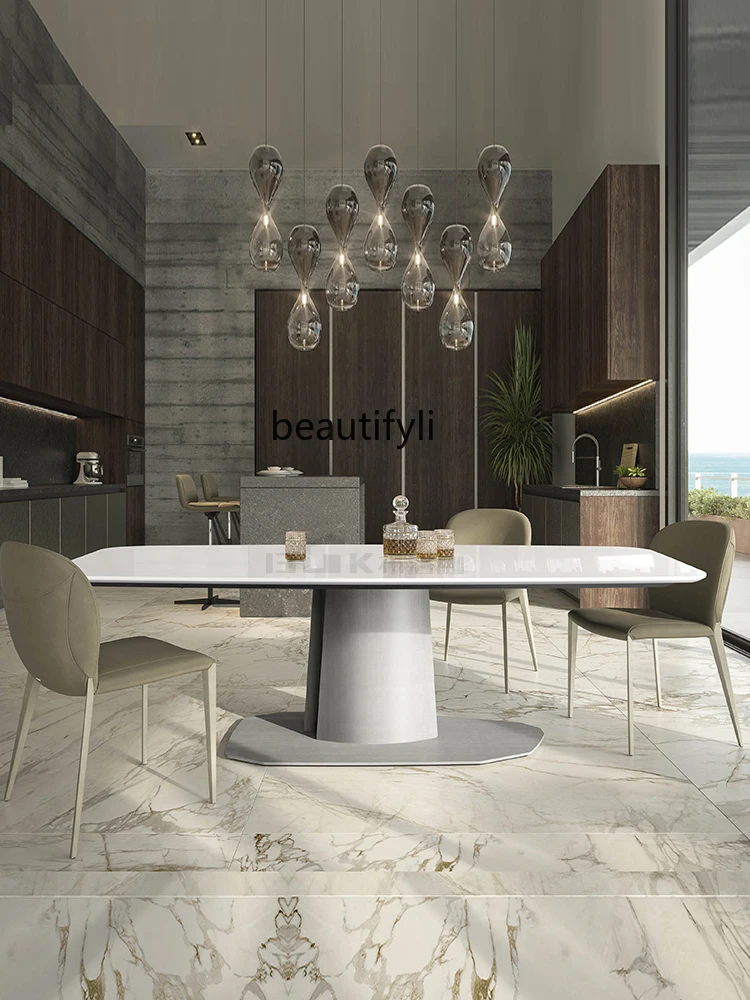 Italian Simple Luxury Jade Stone Dining Table Modern High-End Affordable Luxury Long Table Household Dining Table