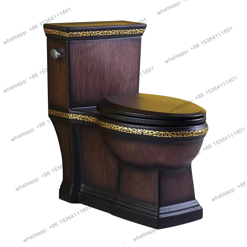 

12High-end black personalized toilet siphon one-piece toilet ceramic color wood grain retro toilet water saving
