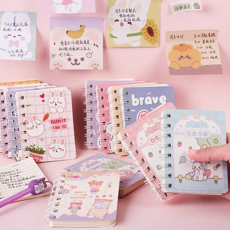 1pc A7 Kawaii Animal Winding Notebooks Bear Rabbit Mini Portable Pocket Notepad Student Stationery Children Gift School Supplies