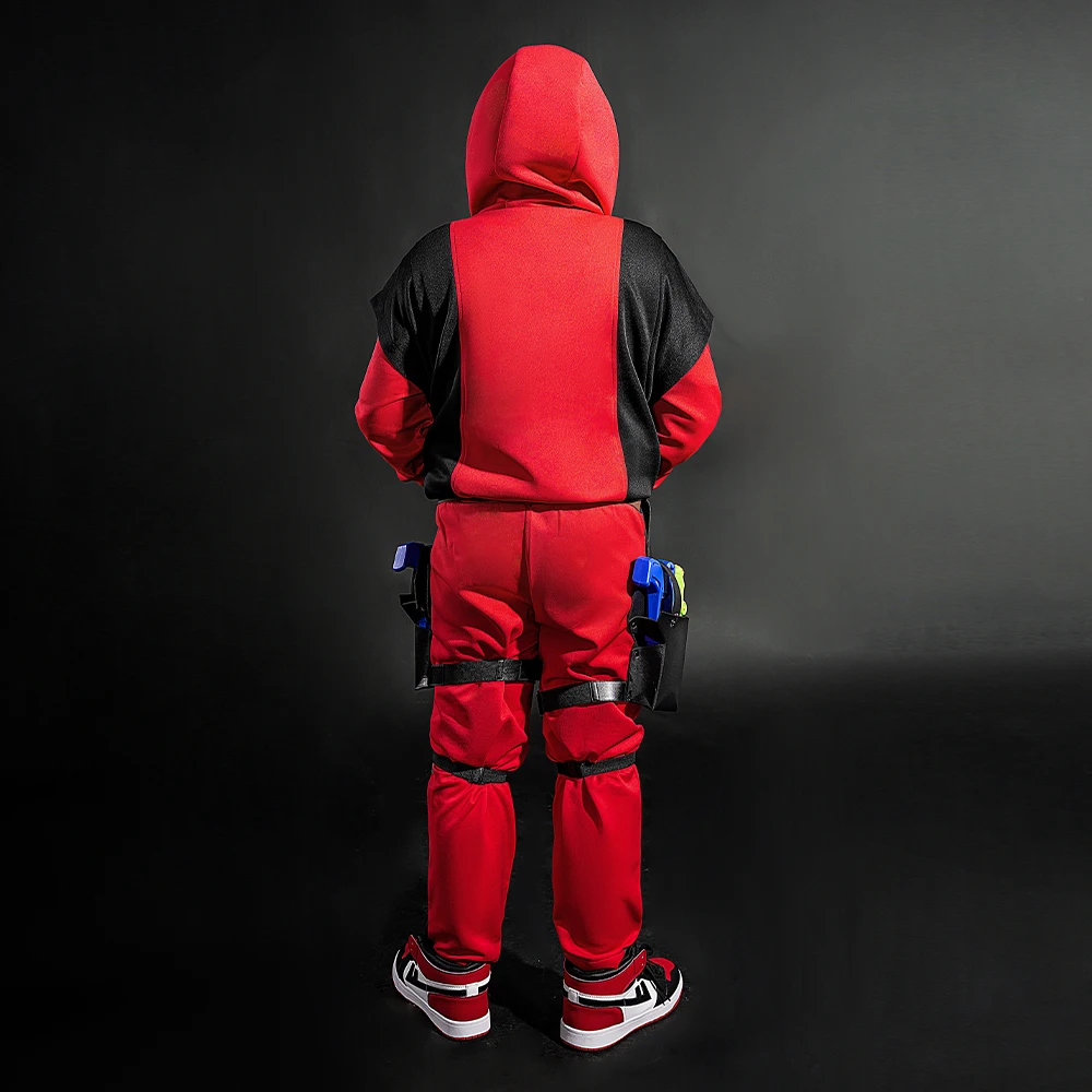 Children Deadp 3 Cosplay Cosutme Wade Winston Wilson Headgear Sweater Pants Set Halloween Carnival Red Boy Costume