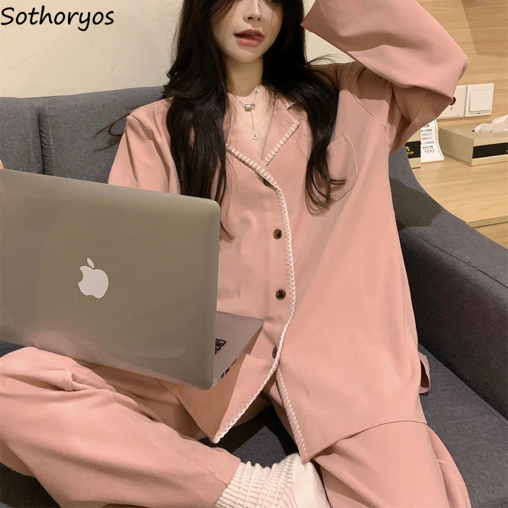 Pink Pajama Sets Women Autumn Winter Newly Thicker Sweet Homewear Young Lady Keep Warm Sleepwear Comfortable Casual Korean Soft